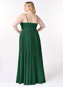 Azazie Vini Robes de demoiselle d'honneur Robe Trapèze en Mousseline de soie Col V plissé Vert Foncé image8