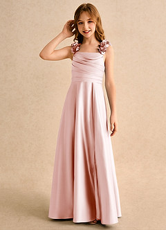 Azazie Rosita Junior Formal Flower Girl Dresses Blushing Pink A-Line Pleated Matte Satin Dress image6