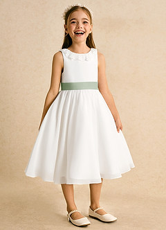 Azazie Dani Flower Girl Dresses Ivory Dusty Sage A-Line Bow Chiffon Dress image6