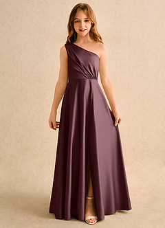Azazie Puddles Girls Formal Blumenmädchenkleider A-Linie One-Shoulder Matte Satin Kleid Sangria image4