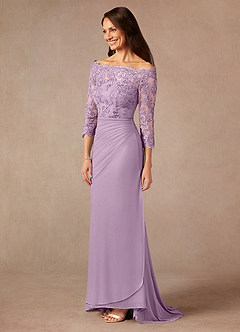 Azazie Rhonda Mother of the Bride Dresses Wisteria Mermaid Off the Shoulder Mesh Dress image4