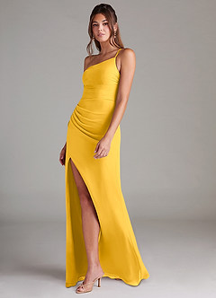 Azazie Eren Bridesmaid Dresses Marigold Sheath One Shoulder Chiffon Dress image5