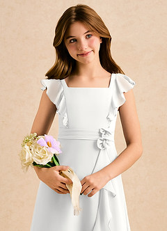 Azazie Soso Girls Formal Robe Demoiselle D'honneur Fillette Robe Trapèze en Mousseline de soie Plissée Blanc image6