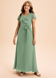 Azazie Lainey Junior Matcha A-Line with Pockets Chiffon Dress image4