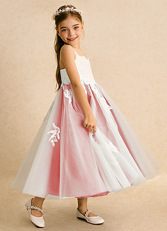 Azazie Coraline Blumenmädchenkleider A-Linie Spitze Kleid Elfenbein Koralle image5
