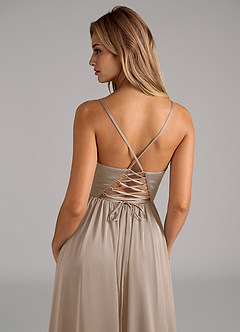 Azazie Aaida Brautjungfernkleider A-Linie Korsett Stretch-Satin Kleid Taupe image2