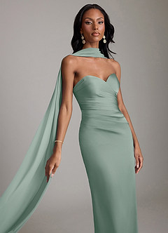 Azazie Sonora Vestidos de damas de honor Vestido de Salvia Plateada de Satén Elástico de Corte Recto con Sin tirantes image4