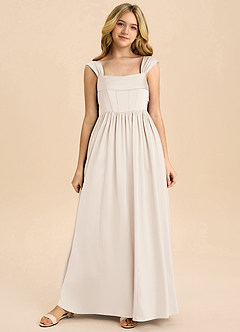 Azazie Hattie Junior White Alabaster A-Line Pleated Stretch Satin Dress image8