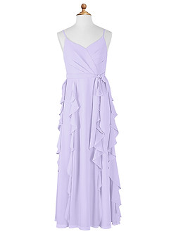Azazie Peyton Junior Lilac A-Line V-Neck Cascading Ruffles Chiffon Dress image6