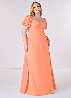 Barbie ♥ Azazie Robes de demoiselle d'honneur Robe Trapèze en Mousseline de soie Plissée Coucher De Soleil image7