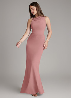 Azazie Charice Bridesmaid Dresses Dusty Rose Sheath Pleated Chiffon Dress image3