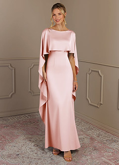 Azazie Eli Mother of the Bride Dresses Blushing Pink Sheath Boatneck Stretch Satin Dress image1
