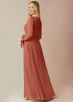 Azazie Leonia Bridesmaid Dresses Clay A-Line Long Sleeve Chiffon Dress image2