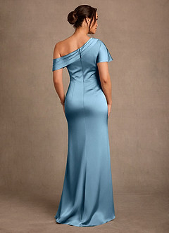 Azazie Rutha Mother of the Bride Dresses Steel Blue Sheath One Shoulder Stretch Satin Dress image2