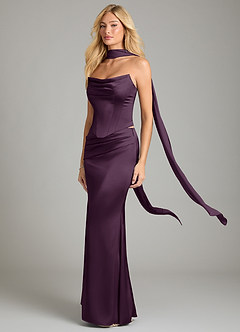 Azazie Sorrel Bridesmaid Dresses Plum Mermaid Strapless Stretch Satin Convertible Dress image1
