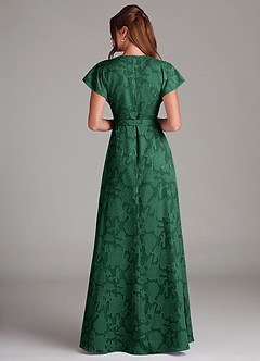 Azazie Ling Bridesmaid Dresses Dark Green A-Line Pleated Floral Burnout Dress image6