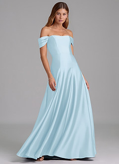 Azazie Seriana Bridesmaid Dresses Sky Blue A-Line Off the Shoulder Stretch Satin Convertible Dress image4