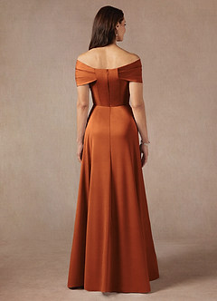 Azazie Amelia Mother of the Bride Dresses Cinnamon A-Line Off the Shoulder Stretch Satin Dress image6