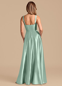 Azazie Shaude Bridesmaid Dresses Agave A-Line Pleated Metallic Satin Dress image6