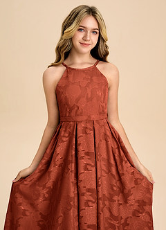 Azazie Arianthe Junior Auburn A-Line Pleated Floral Burnout Dress image8