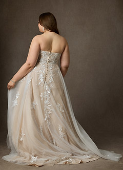 Azazie Keri Wedding Dresses Diamond White Nude Ball-Gown Strapless Lace Dress image14