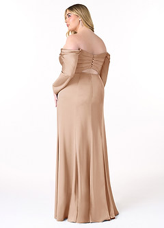 Azazie Hallie Bridesmaid Dresses English Rose Sheath Off-The-Shoulder Long Sleeve Stretch Satin Convertible Dress image10