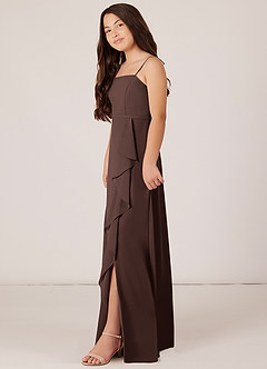 Azazie Kaylee Junior Abito A-Line in Chiffon Con Cintura Ganache image3