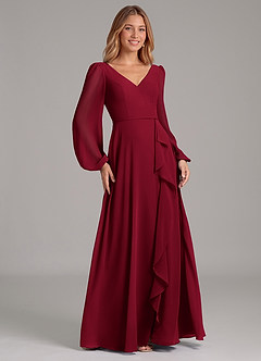 Azazie Simone Brautjungfernkleider A-Linie Langarm Chiffon Kleid Burgunderrot image4