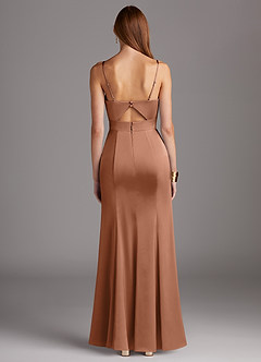 Azazie Shania Bridesmaid Dresses Bronzer Sheath V-Neck Pleated Stretch Satin Dress image2