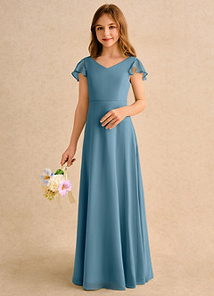 Azazie Nari Girls Formal Flower Girl Klänningar Klä A-Line i Chiffong med ärmar image4