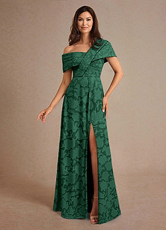Azazie Milton Mother of the Bride Dresses Dark Green A-Line Pleated Floral Burnout Dress image1