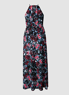 Watch Me Bloom Black Floral Print Halter Maxi Dress image6