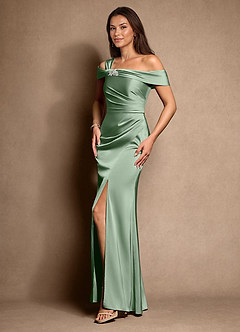 Azazie Altonia vestidos de madre de la novia Vestido de Matcha de Satén Elástico de Sirena con Vestidos sin tirantes image5