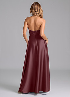 Azazie Tessie Bridesmaid Dresses Sangria A-Line Pleated Stretch Satin Dress image2