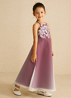 Azazie Ladybug Flower Girl Dresses Burgundy A-Line Lace Organza Dress image3