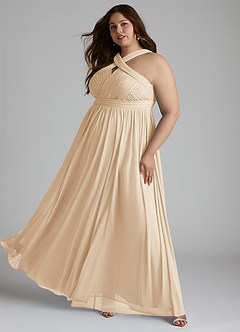 Azazie Hillian Abiti da Damigella Abito A-Line in Maglia con Scollo Halter a Pieghe Champagne image11
