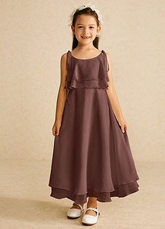 Azazie Temi Flower Girl Dresses Espresso A-Line Spaghetti Strap Chiffon Dress image4