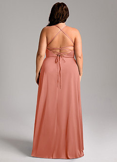 Azazie Mei Bridesmaid Dresses Salmon Pink A-Line V-Neck Stretch Satin Dress image8