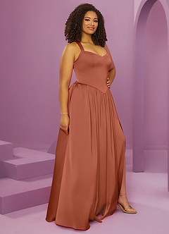 Barbie ♥ Azazie Bridesmaid Dresses Cedar Rose A-Line with Pockets Stretch Satin Dress image12