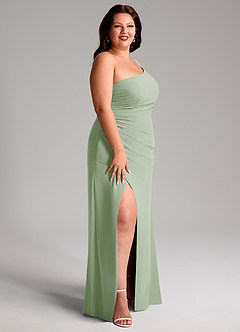 Azazie Eren Bridesmaid Dresses Dusty Sage Sheath One Shoulder Chiffon Dress image12
