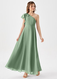 Azazie Arabella Junior Matcha A-Line Ruched Chiffon Dress image4