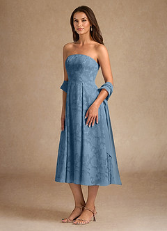 Azazie Lorain Mother of the Bride Dresses Steel Blue A-Line Pleated Floral Burnout Dress image5