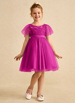 Azazie Queenie Flower Girl Dresses Fuchsia A-Line Lace Dress image3
