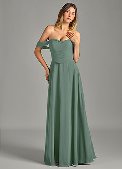 Azazie Chelsey Abiti da Damigella Abito Convertibile A-Line in Chiffon a Spalla Scoperta Eucalipto image4
