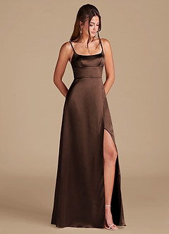Azazie Halsey Bridesmaid Dresses Ganache A-Line Side Slit Metallic Satin Dress image1