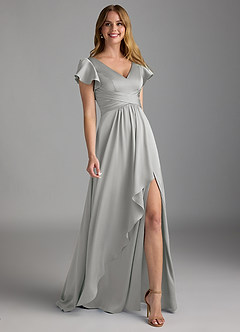 Azazie Omari Brautjungfernkleider A-Linie Stretch-Satin Kleid Silber image1