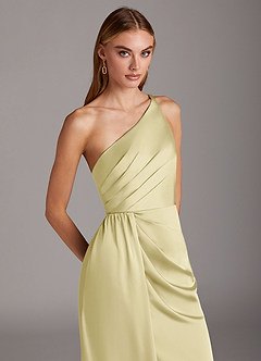 Azazie Mika Final Sale Lemon Sorbet Sheath One Shoulder Stretch Satin Dress image7