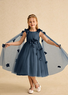 Azazie Staria Abiti da Ragazza di Fiori Abito Principessa in Tulle Increspato Blu Nettuno image4