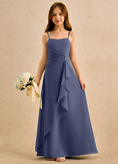 Azazie lolly Girls Formal Robe Demoiselle D'honneur Fillette Robe Trapèze en Mousseline de soie Plissée Bleu Orageux image3