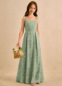 Azazie Snookums Girls Formal Flower Girl Dresses Dusty Sage A-Line Pleated Floral Burnout Dress image2